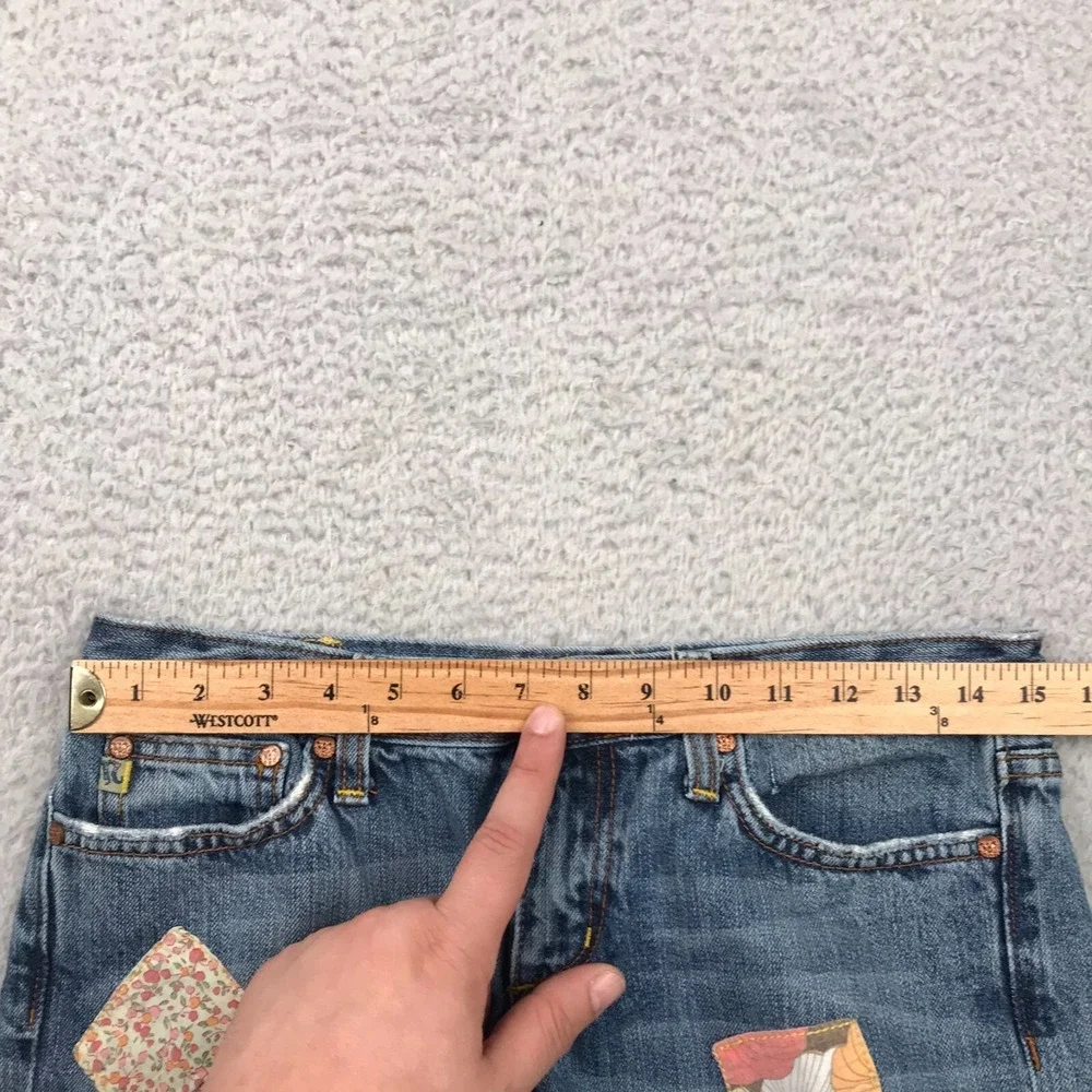 Miss Me Jeans Womens 29 (31x25) Distressed Patchwork Cropped Retro Hippie Denim - Picture 7 of 14